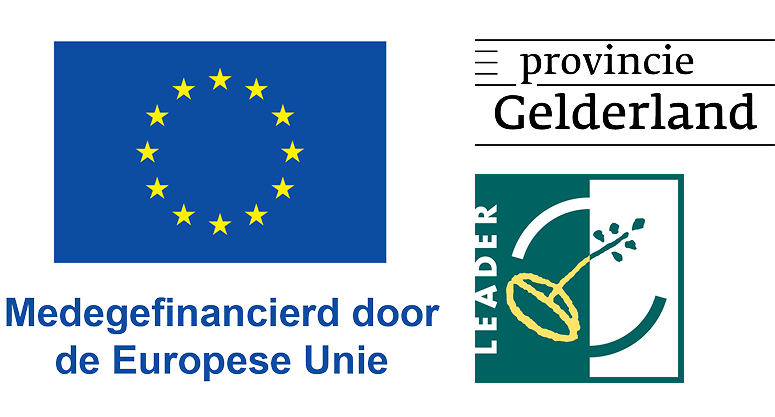 Logo's van de Europese Unie (medegefinancierd door de Europese Unie), Provincie Gelderland en LEADER
